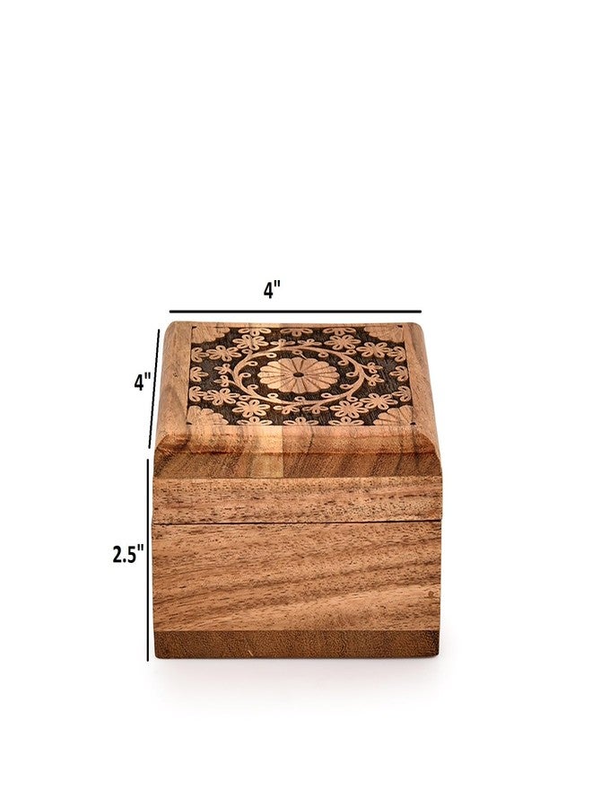 BHAVATU Jewelry Boxes Acacia Wood Wooden Box -Decorative Vintage Storage Box - Antique for Keepsakes, Father's Day, Mother's Day, Anniversaries (4" x 4" x 2.5") - Image 4